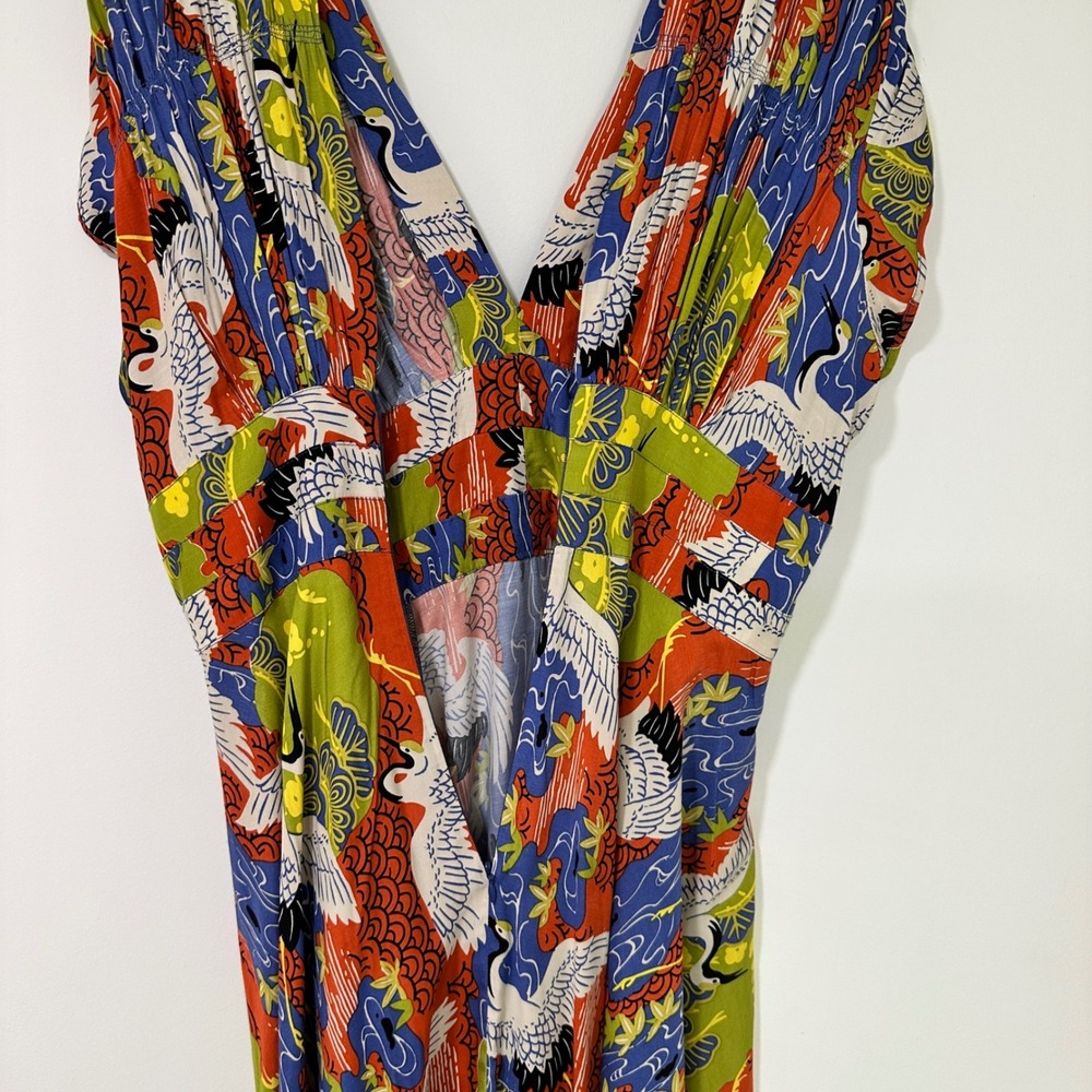 Trashy Diva Candice Gwinn Crane Print Dress Womens 14 Rayon V Neck Rockabilly - Picture 4 of 8